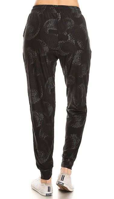 Ultra Soft Ebony Paisley Joggers with Pockets