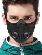 Load image into Gallery viewer, Black Dual Valve Mesh w/ PM 2.5 Filter Sports Face Mask
