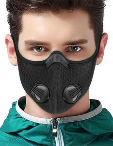 Black Dual Valve Mesh w/ PM 2.5 Filter Sports Face Mask