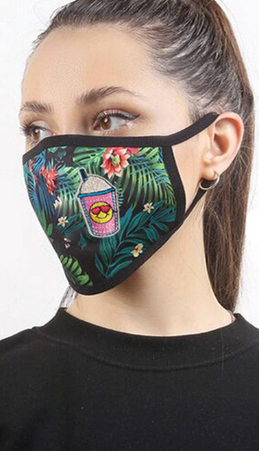 Fun Printed Tropical Face Mask with Magnetic Straw Hole