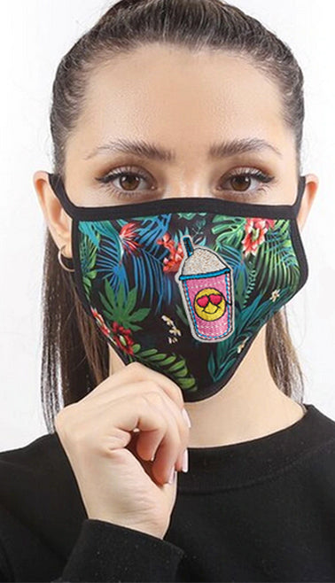 Fun Printed Tropical Face Mask with Magnetic Straw Hole