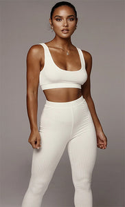 Comfy Knitted Crop Top and Pants Two-Piece Set